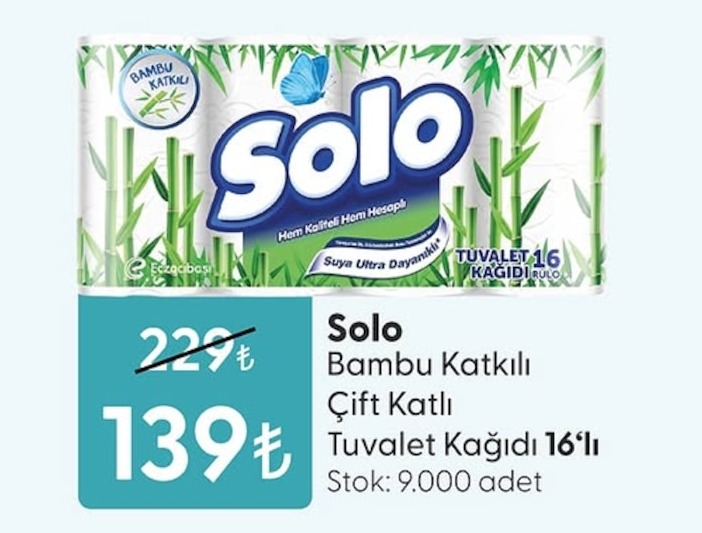 Solo Bambu Katkılı Çift Katlı Tuvalet Kağıdı 16'Lı