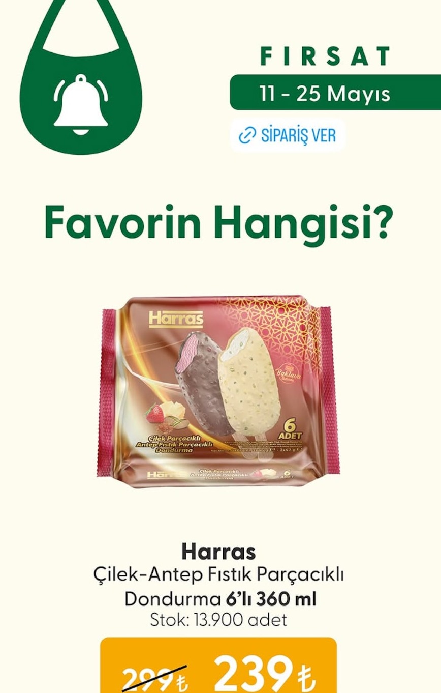 Harras Çilek Antep Fıstık Parçacıklı Dondurma 6'Lı 360 Ml