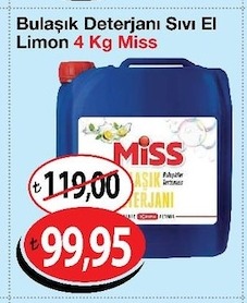 Bulaşık Deterjanı Sıvı El Limon 4 Kg Miss
