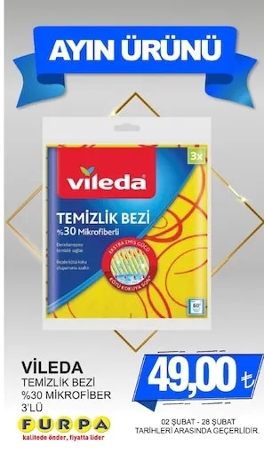 Vileda Temizlik Bezi %30 Mi̇Krofiber 3'Lü