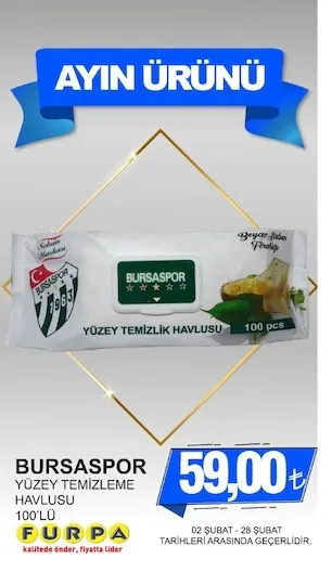 Bursaspor Yüzey Temi̇Zleme Havlusu 100'Lü
