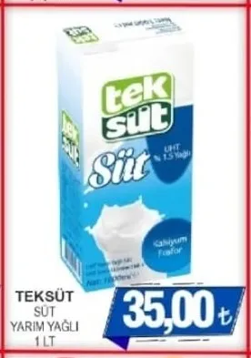 Teksüt Süt Yarim Yağli 1 Lt