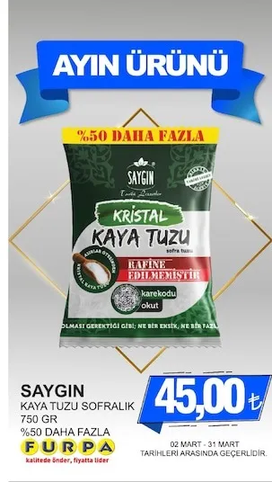Saygin Kaya Tuzu Sofralik 750 Gr %50 Daha Fazla