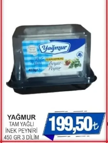 Yağmur Tam Yağlı İnek Peyniri 450 Gr 3 Dilim