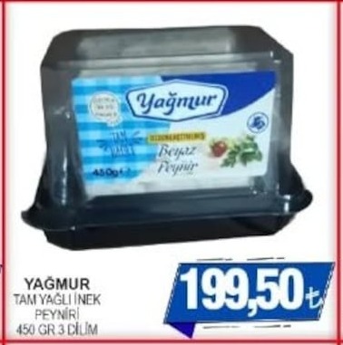 Yağmur Tam Yağlı İnek Peyniri 450 Gr 3 Dilim