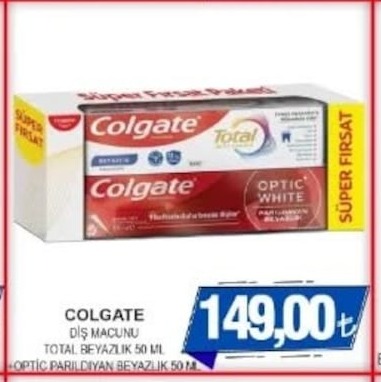 Colgate Diş Macunu Total Beyazlık 50 Ml +Optic Parıldayan Beyazlık 50 Ml