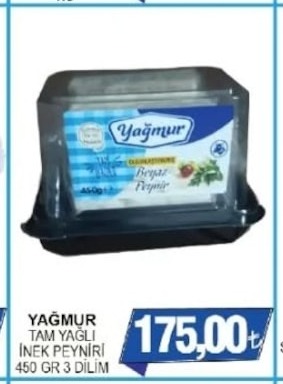 Yağmur Tam Yağlı İnek Peyniri 450 Gr 3 Dilim