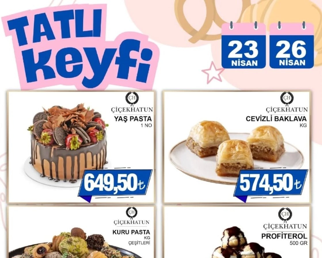 Çiçekhatun Yaş Pasta 1 No 
 Çiçekhatun Cevizli Baklava Kg 
 Çiçekhatun Kuru Pasta Çeşitleri