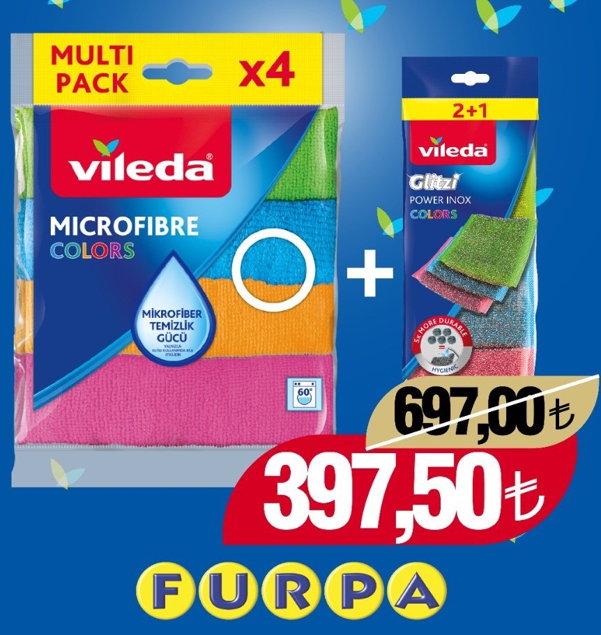 Vileda Microfibre Colors Multi Pack X4 + Vileda Glitzi Power İnox Colors 2+1