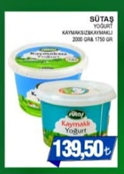 Sütaş Yoğurt Kaymaksiz & Kaymakli 2000G & 1750G