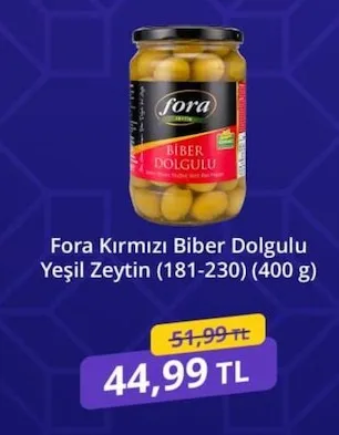 Fora Kırmızı Biber Dolgulu Yeşil Zeytin (181-230) (400 G)