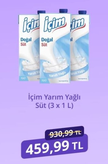Içim Yarım Yağlı Süt (3 X 1 L)