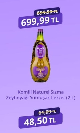 Komili Naturel Sızma Zeytinyağı Yumuşak Lezzet (2 L)