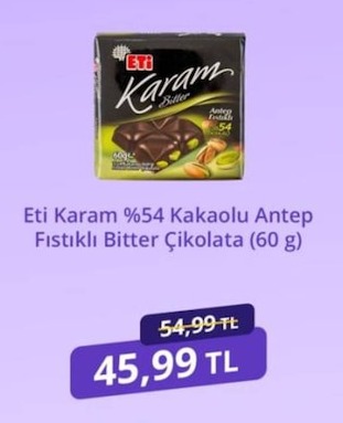 Eti Karam %54 Kakaolu Antep Fıstıklı Bitter Çikolata (60 G)