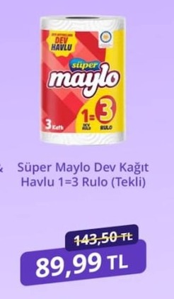 Süper Maylo Dev Kağıt Havlu 1=3 Rulo (Tekli)