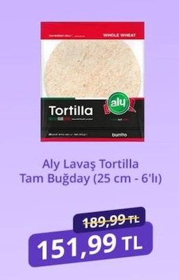 Aly Lavaş Tortilla Tam Buğday (25 Cm - 6'Lı)
