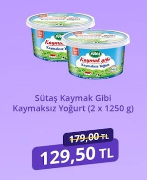 Sütaș Kaymak Gibi Kaymaksız Yoğurt (2 X 1250 G)