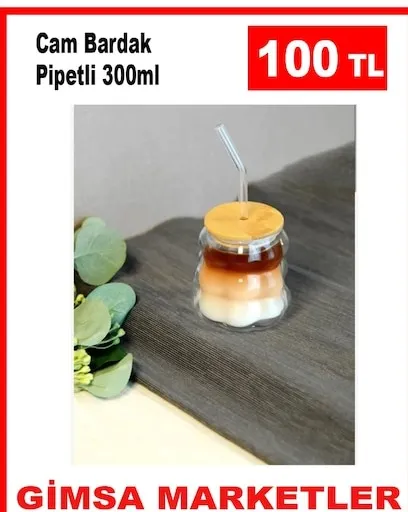 Cam Bardak Pipetli 300Ml