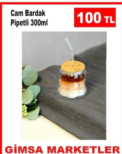 Cam Bardak Pipetli 300Ml