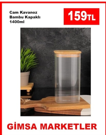 Cam Kavanoz Bambu Kapaklı 1400Ml