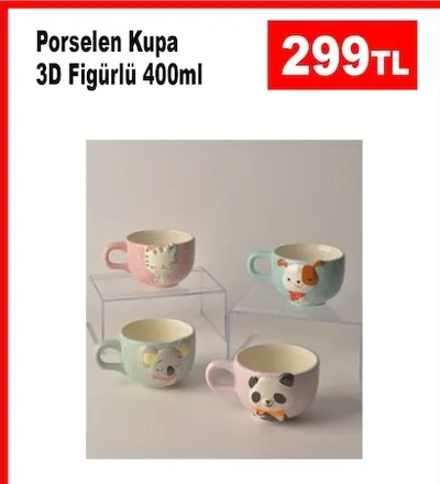 Porselen Kupa 3D Figürlü 400Ml