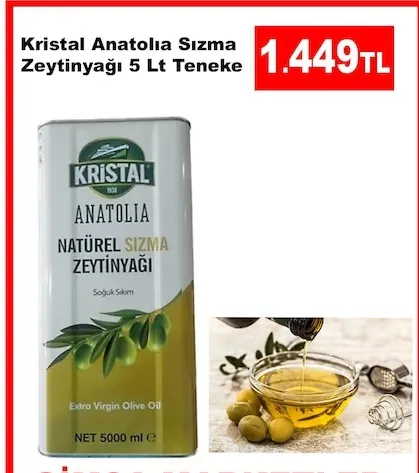 Kristal Anatolia Sızma Zeytinyağı 5 Lt Teneke