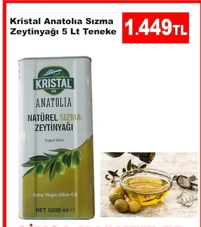 Kristal Anatolia Sızma Zeytinyağı 5 Lt Teneke