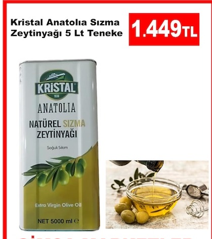 Kristal Anatolia Sızma Zeytinyağı 5 Lt Teneke