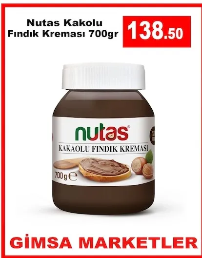 Nutas Kakaolu Fındık Kreması 700Gr