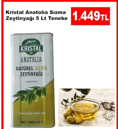 Kristal Anatolia Sızma Zeytinyağı 5 Lt Teneke