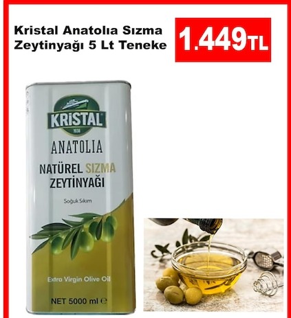 Kristal Anatolia Sızma Zeytinyağı 5 Lt Teneke