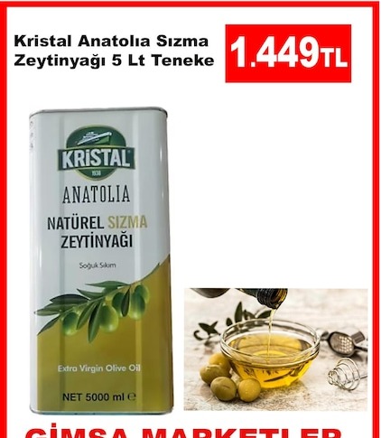 Kristal Anatolia Sızma Zeytinyağı 5 Lt Teneke
