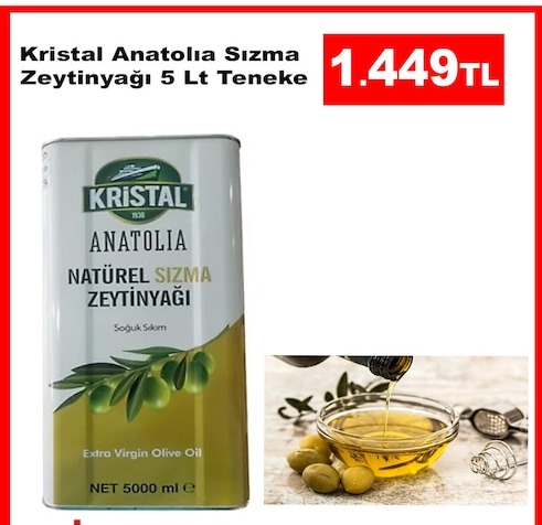 Kristal Anatolia Sızma Zeytinyağı 5 Lt Teneke