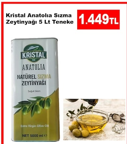 Kristal Anatolia Sızma Zeytinyağı 5 Lt Teneke