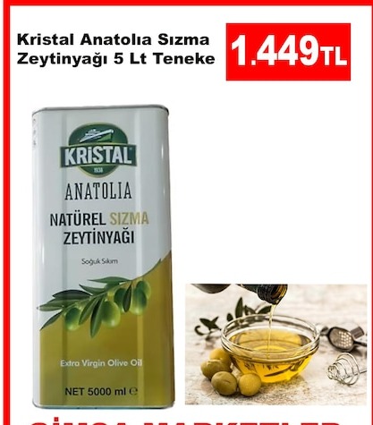 Kristal Anatolia Sızma Zeytinyağı 5 Lt Teneke