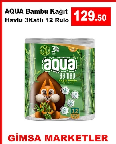 Aqua Bambu Kağıt Havlu 3 Katlı 12 Rulo