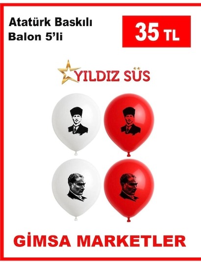 Atatürk Baskılı Balon 5'Li