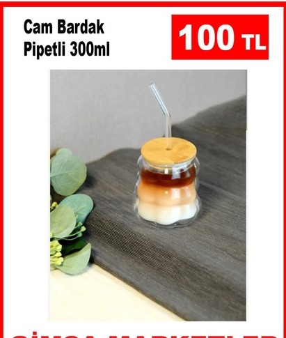 Cam Bardak Pipetli 300Ml