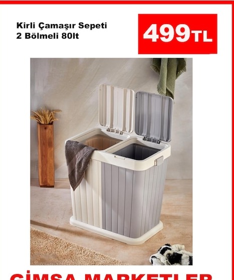 Kirli Camaşir Sepeti 2 Bölmeli 80Lt