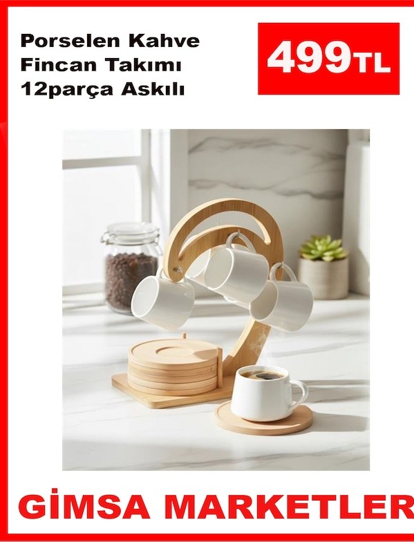 Porselen Kahve Fincan Takımı 12Parça Askılı