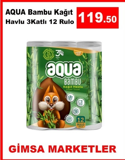 Aqua Bambu Kağıt Havlu 3Katlı 12 Rulo
