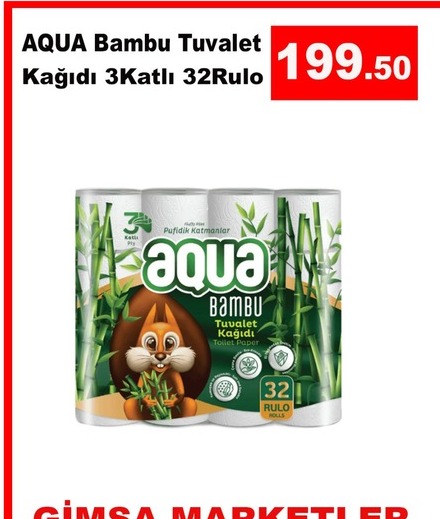 Aqua Bambu Tuvalet Kağıdı 3Katlı 32Rulo