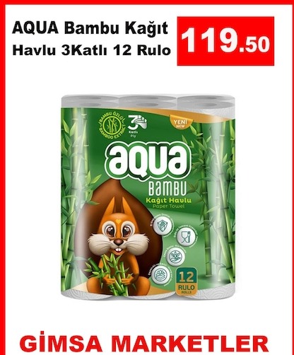 Aqua Bambu Kağıt Havlu 3 Katlı 12 Rulo