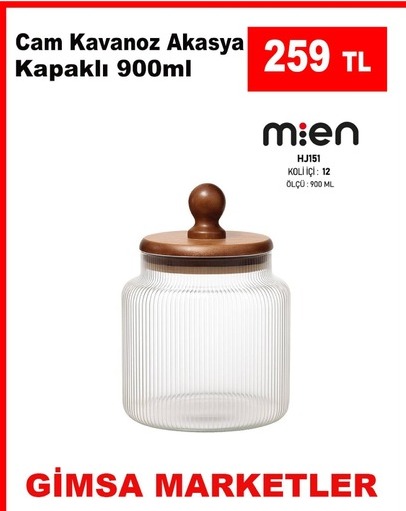 Cam Kavanoz Akasya Kapaklı 900Ml