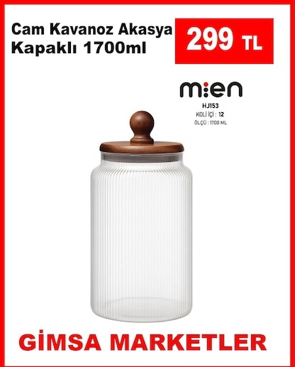 Cam Kavanoz Akasya Kapakli 1700Ml