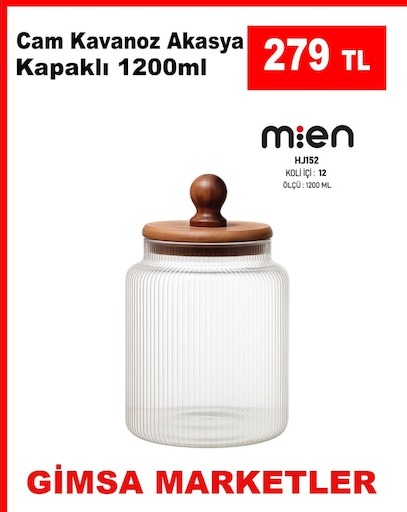 Cam Kavanoz Akasya Kapakli 1200Ml