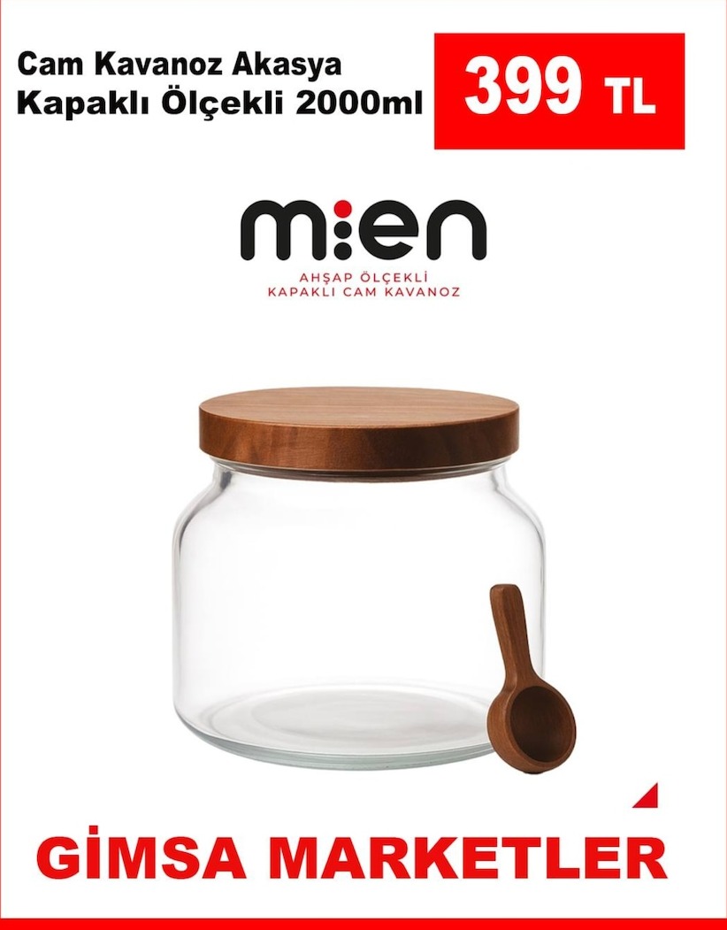 Cam Kavanoz Ahşap Kapakli Olçekli 2000Ml