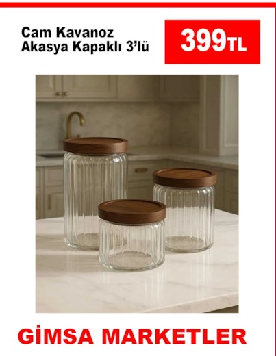 Cam Kavanoz Akasya Kapaklı 3'Lü