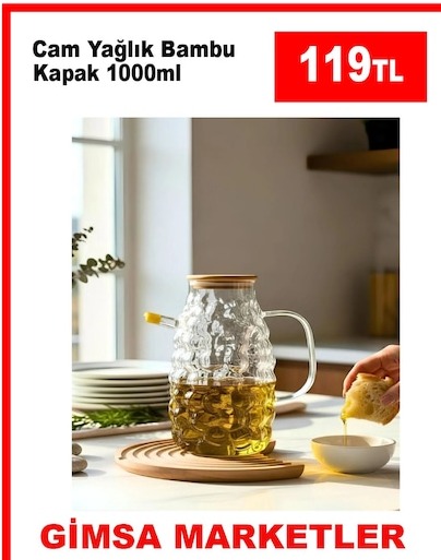 Cam Yağlık Bambu Kapak 1000Ml