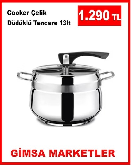 Cooker Çelik Düdüklü Tencere 13Lt